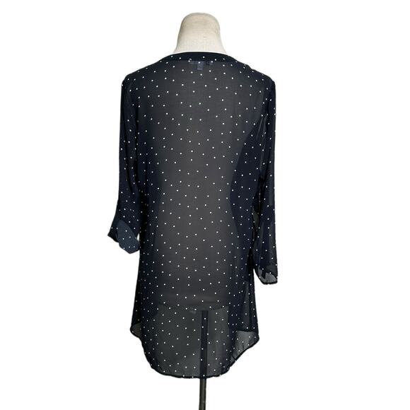 DR2 black white polka dots 3/4 sleeves semi sheer blouse size Small - Picture 2 of 12